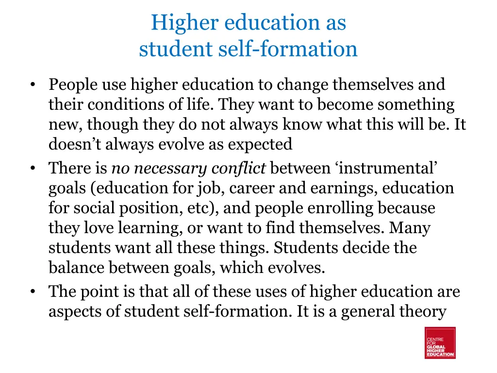higher education as student self formation