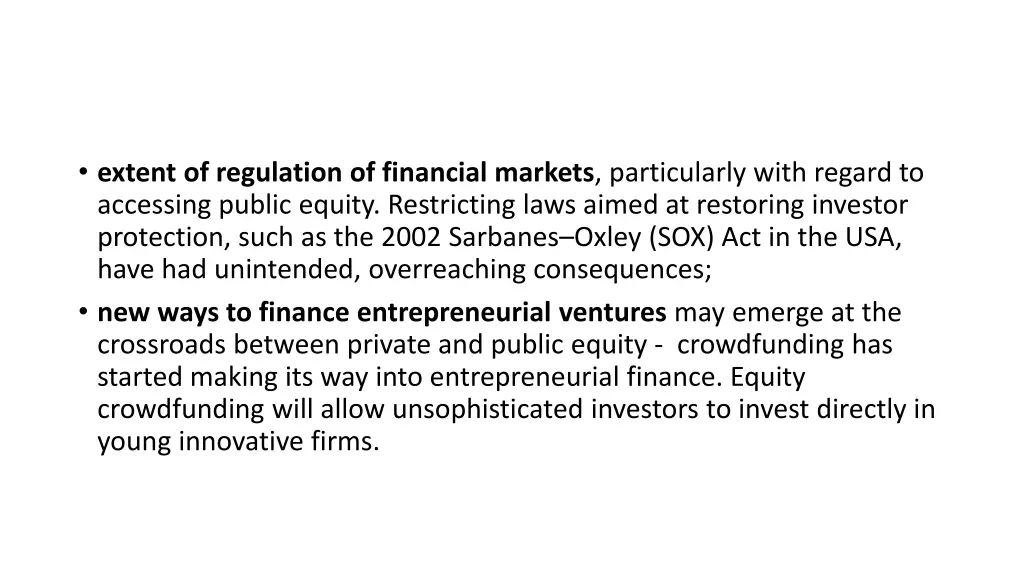 extent of regulation of financial markets