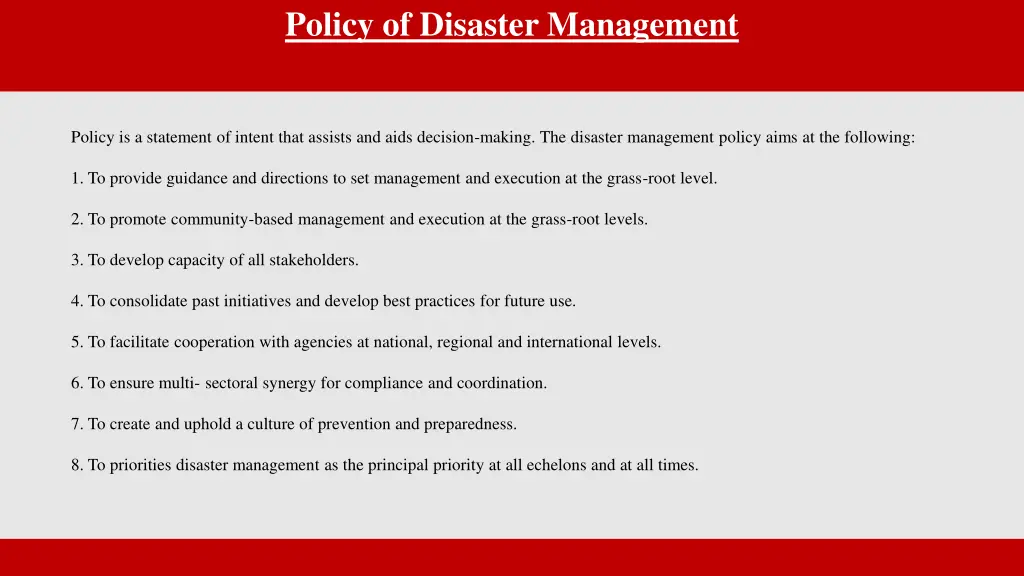 policy of disaster management