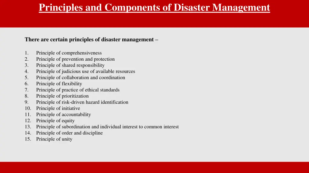 principles and components of disaster management
