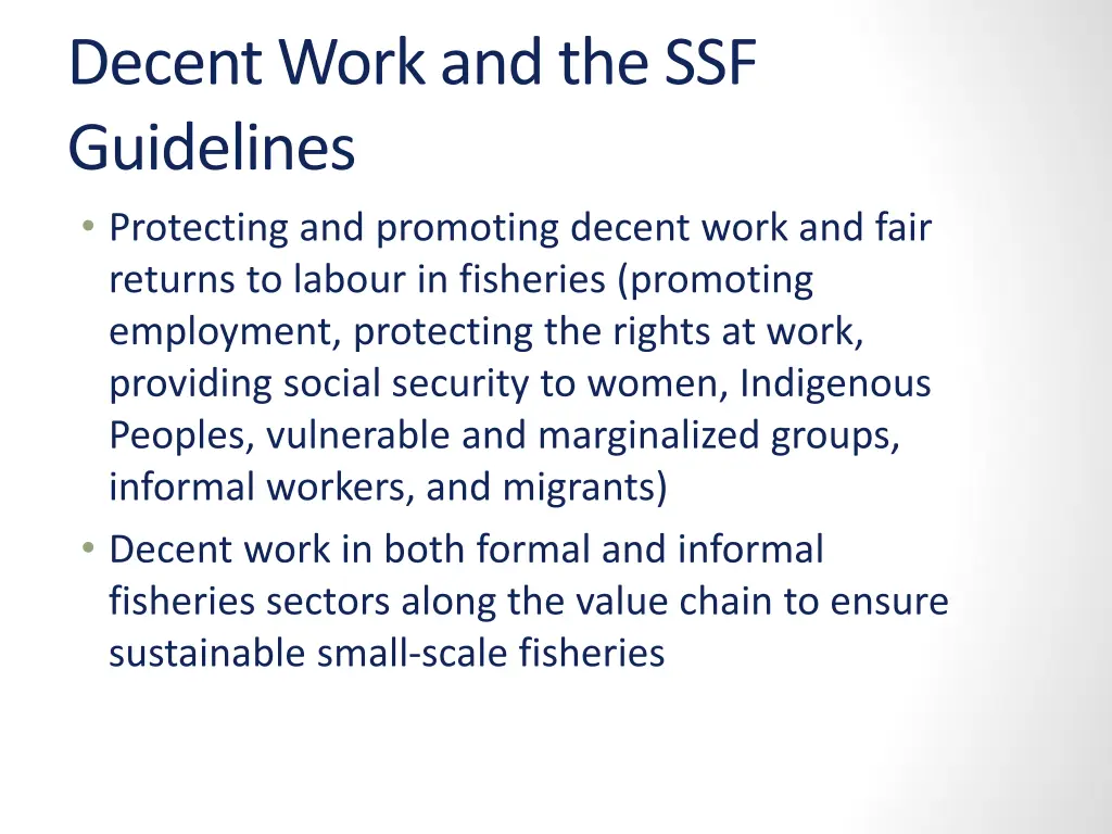decent work and the ssf guidelines protecting
