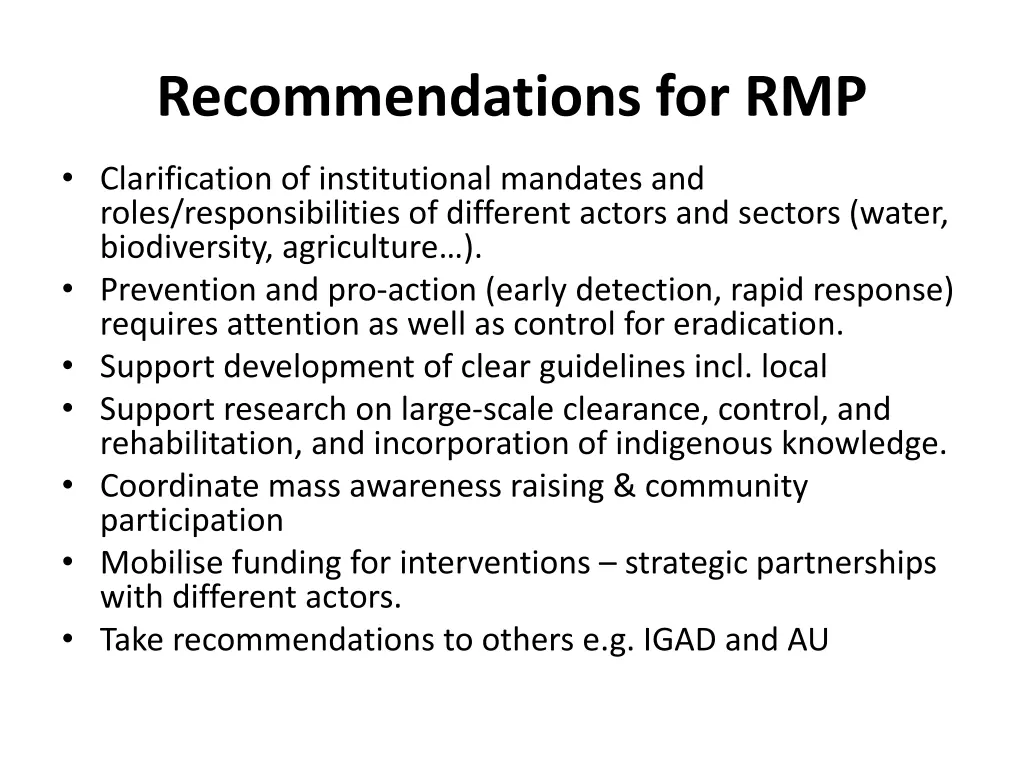 recommendations for rmp