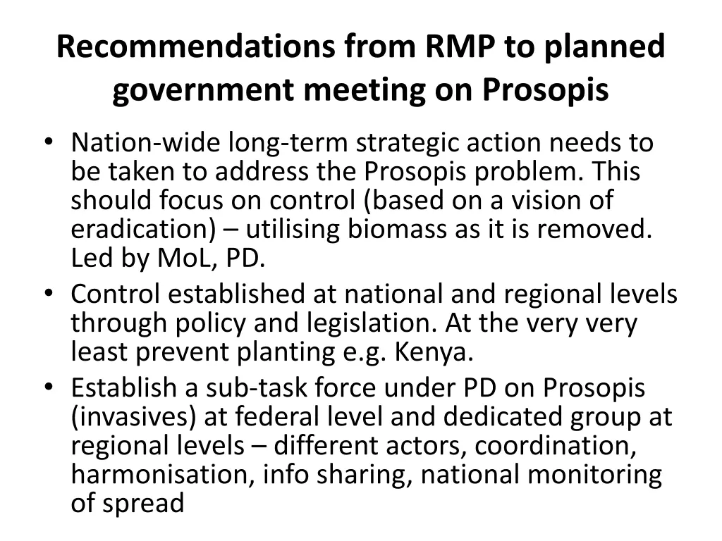 recommendations from rmp to planned government