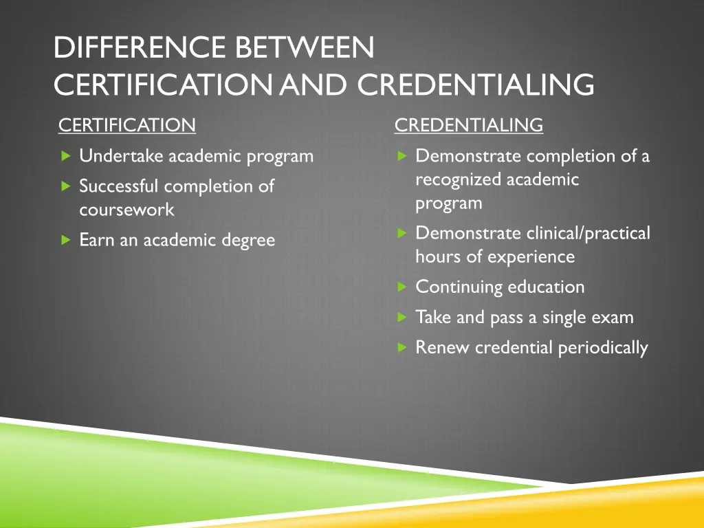 difference between certification and credentialing