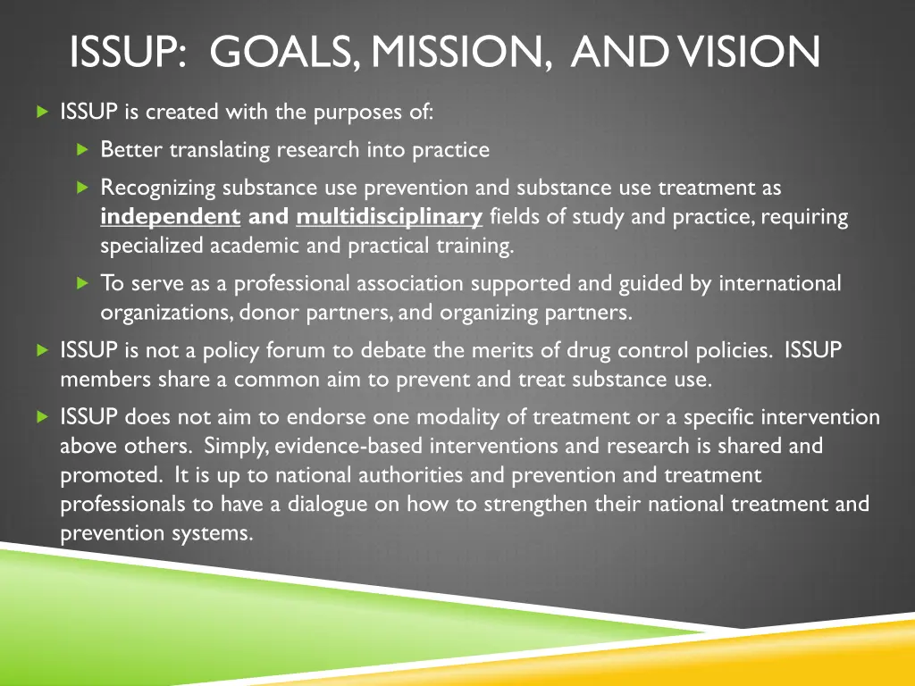 issup goals mission and vision