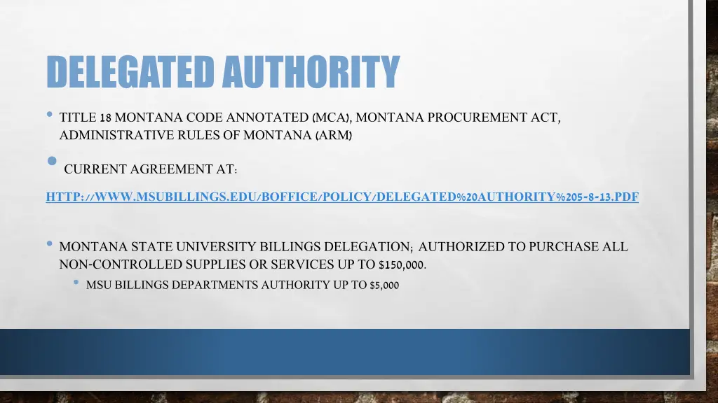 delegated authority title 18 montana code
