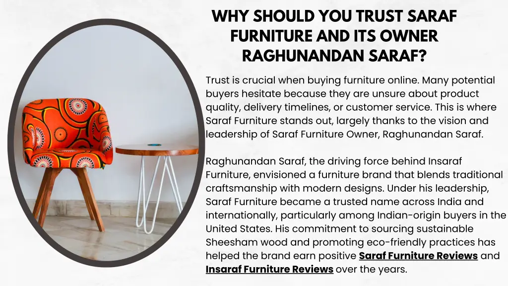 why should you trust saraf furniture