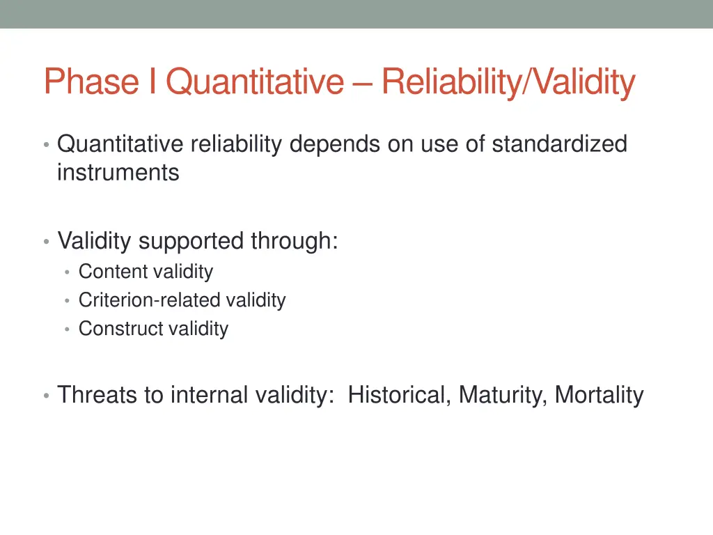 phase i quantitative reliability validity