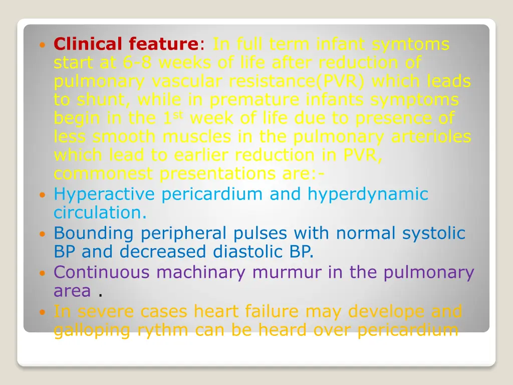 clinical feature in full term infant symtoms