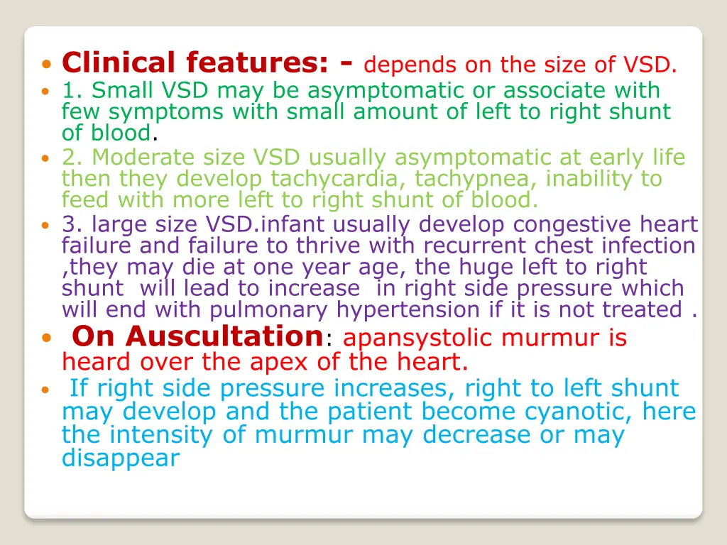 clinical features depends on the size