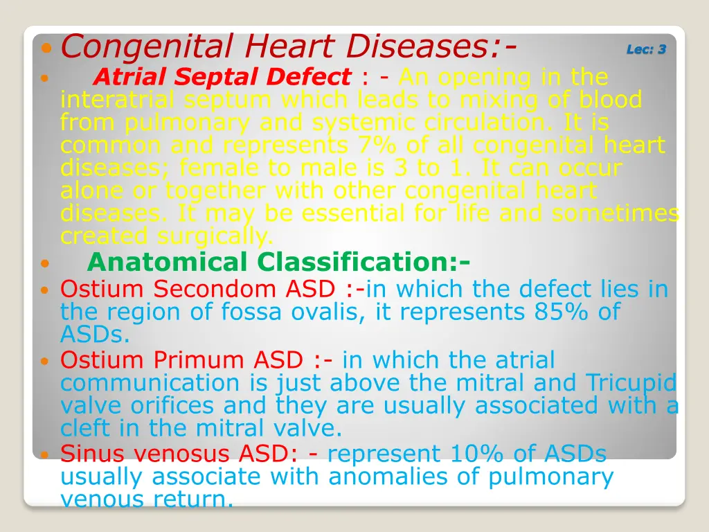 congenital heart diseases atrial septal defect