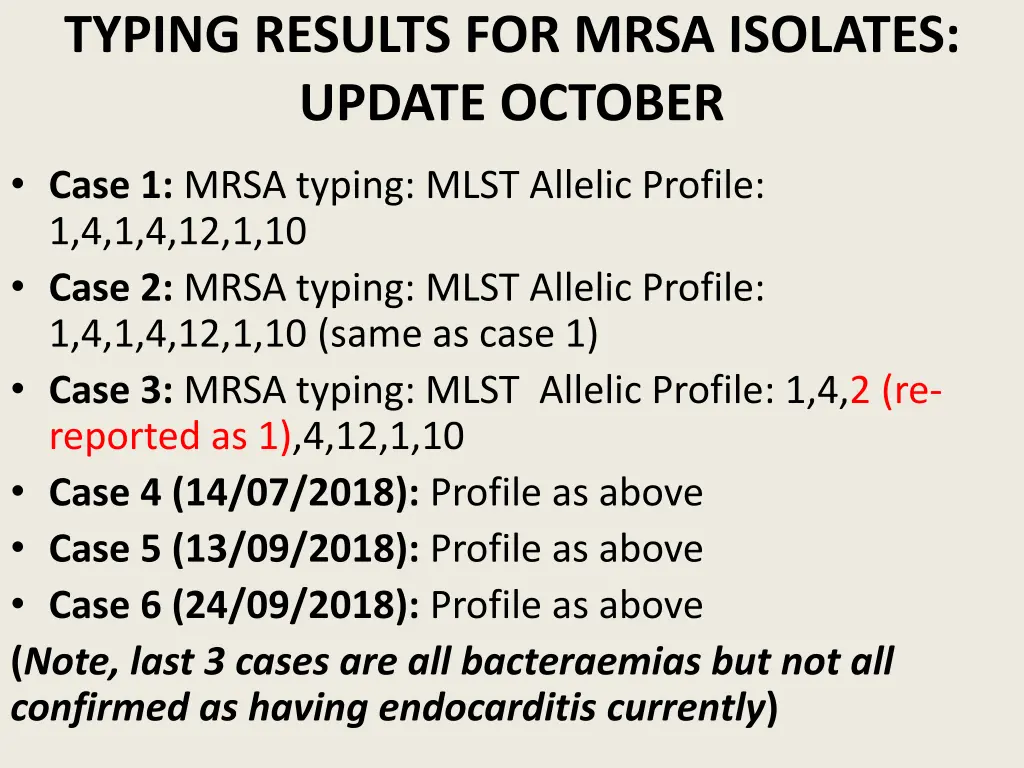 typing results for mrsa isolates update october