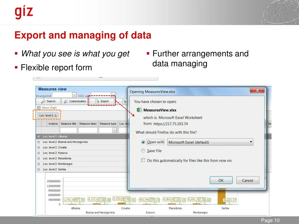 export and managing of data
