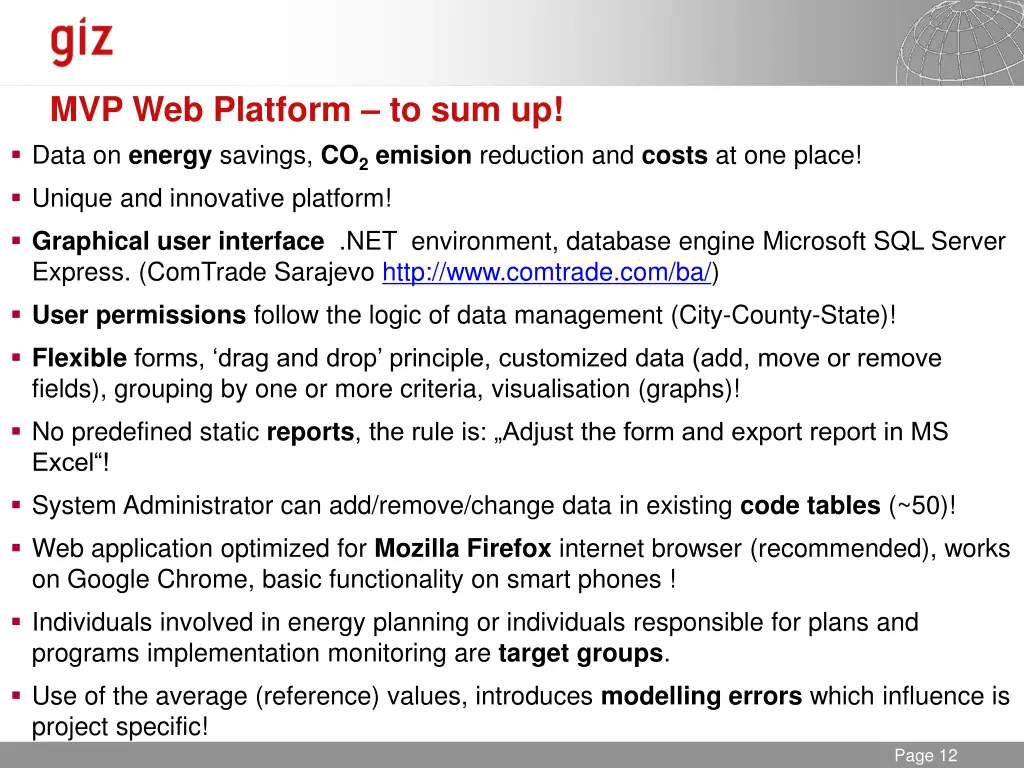 mvp web platform to sum up data on energy savings