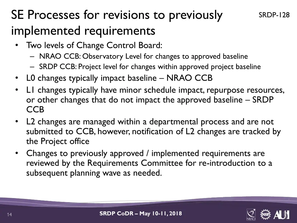 se processes for revisions to previously