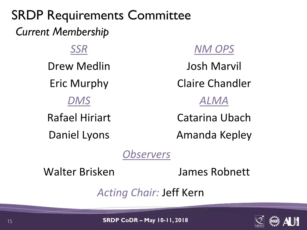 srdp requirements committee current membership
