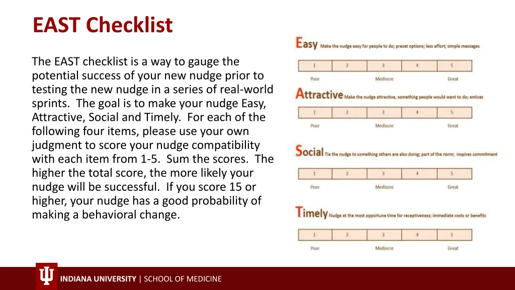east checklist
