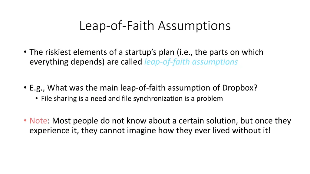 leap of faith assumptions