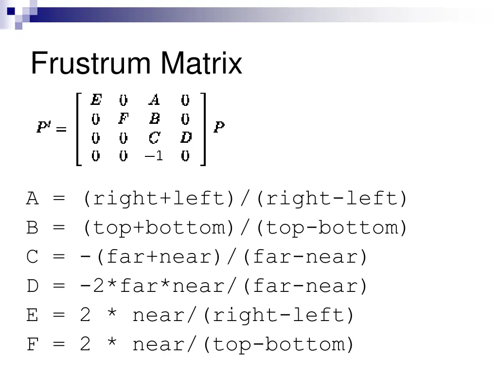 frustrum matrix