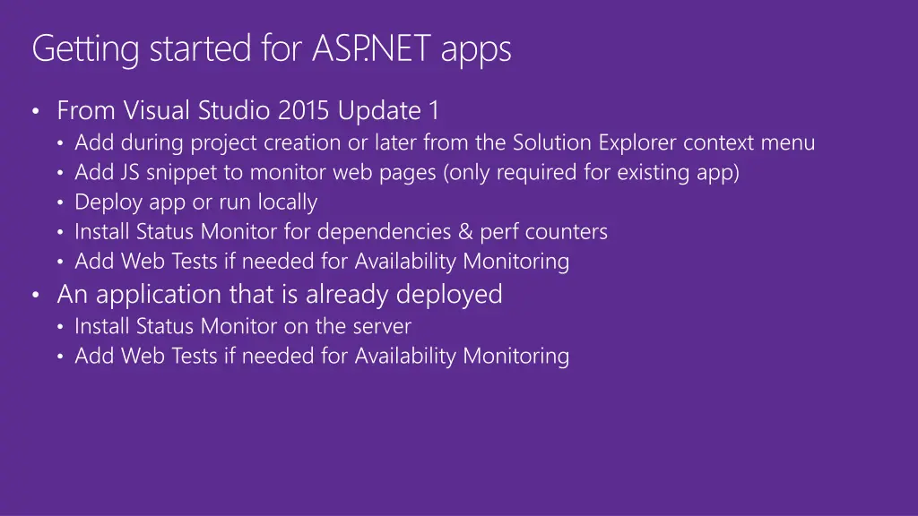 getting started for asp net apps