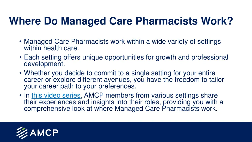 where do managed care pharmacists work