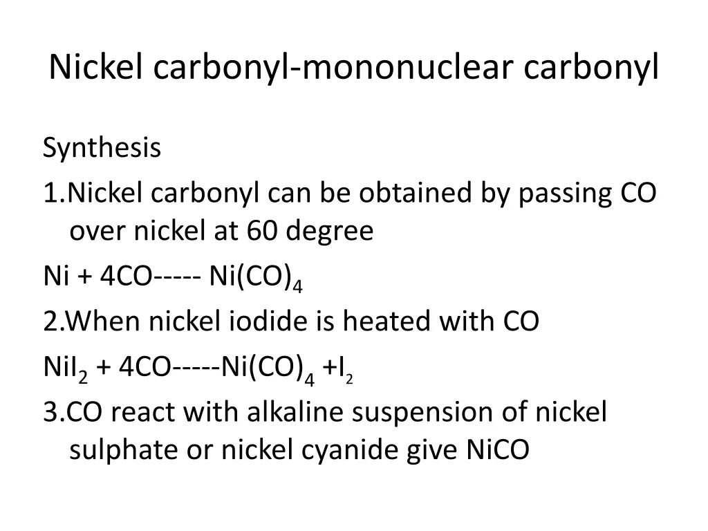 nickel carbonyl mononuclear carbonyl