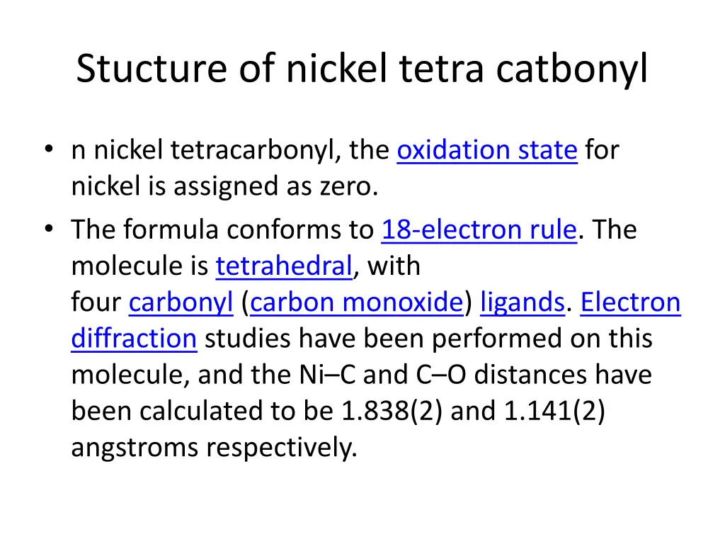 stucture of nickel tetra catbonyl