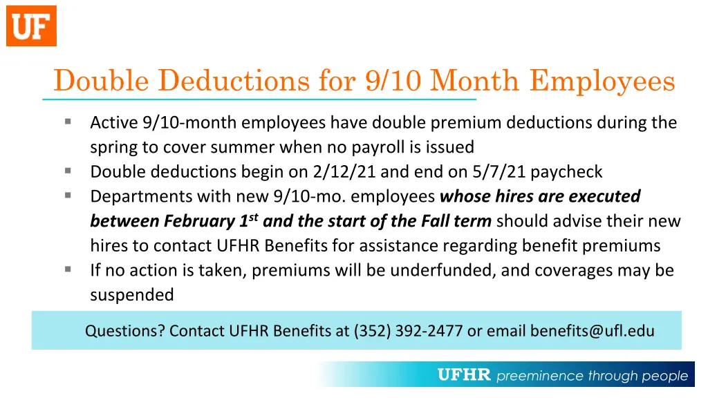 double deductions for 9 10 month employees
