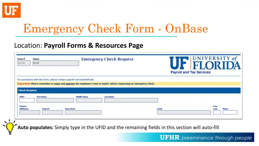 emergency check form onbase