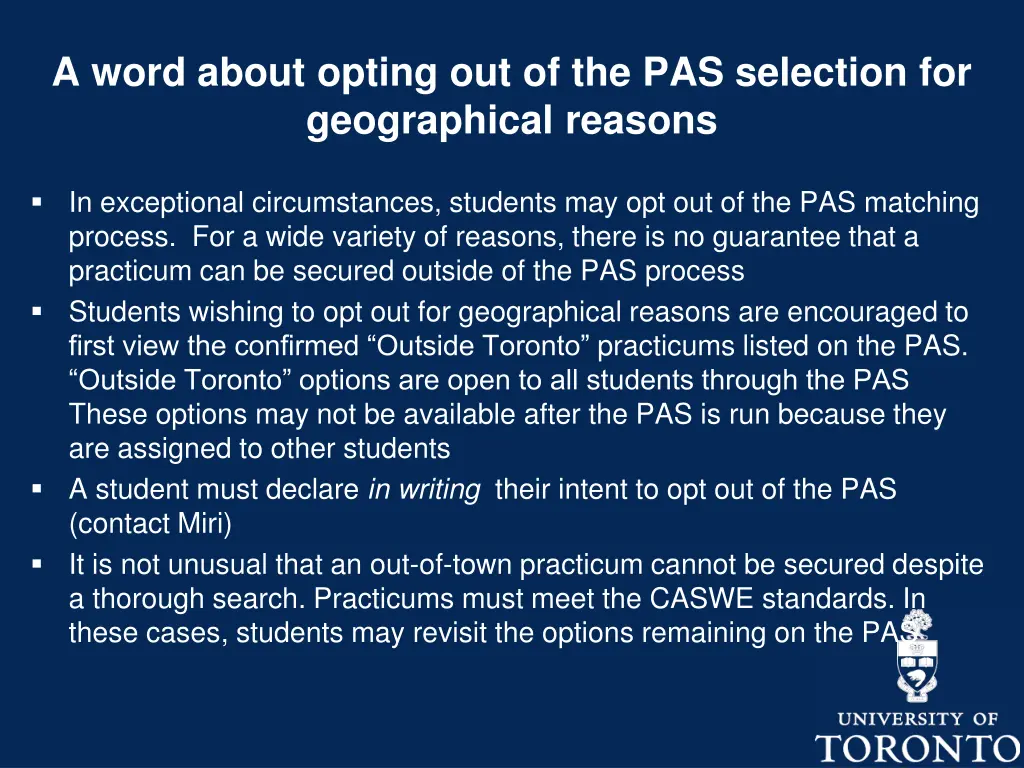 a word about opting out of the pas selection