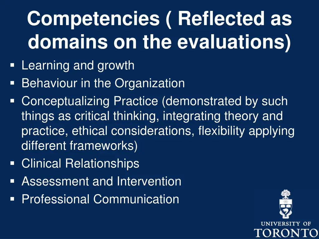 competencies reflected as domains