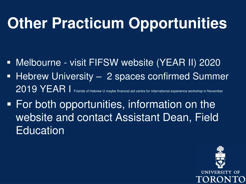 other practicum opportunities