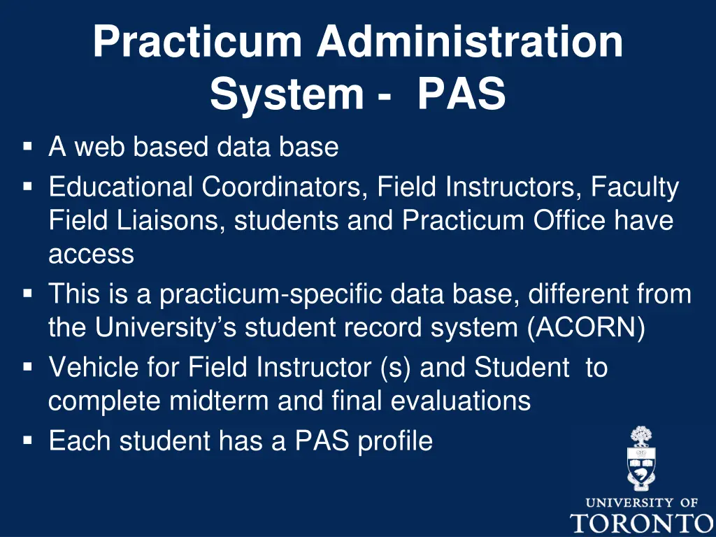 practicum administration system pas a web based