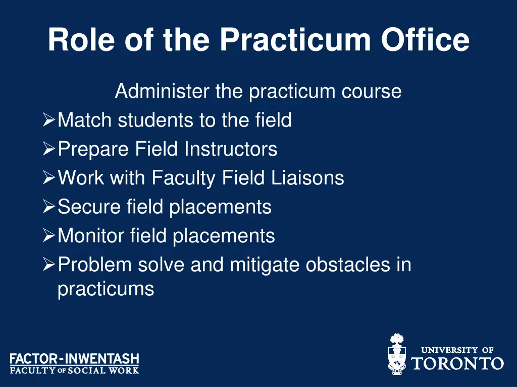 role of the practicum office