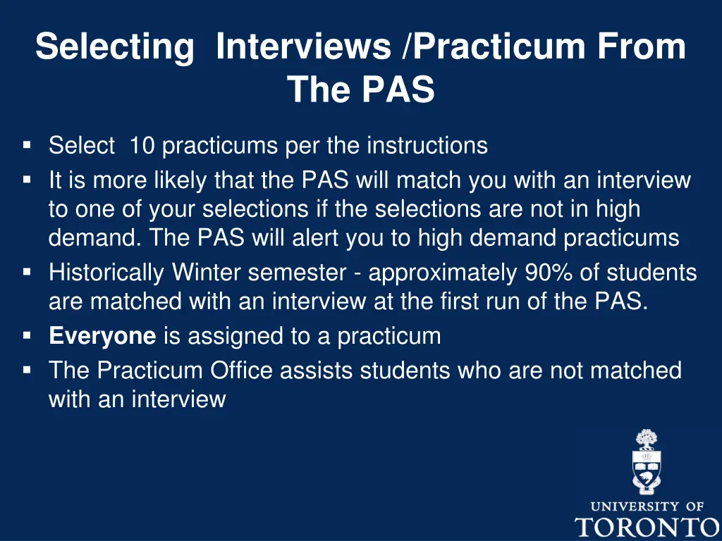 selecting interviews practicum from the pas