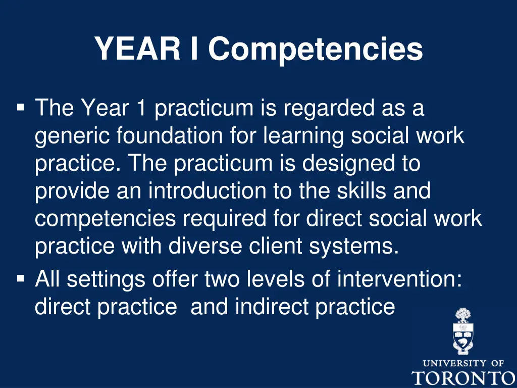 year i competencies