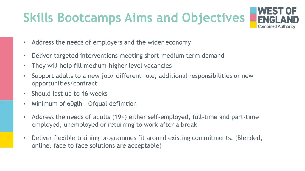 skills bootcamps aims and objectives
