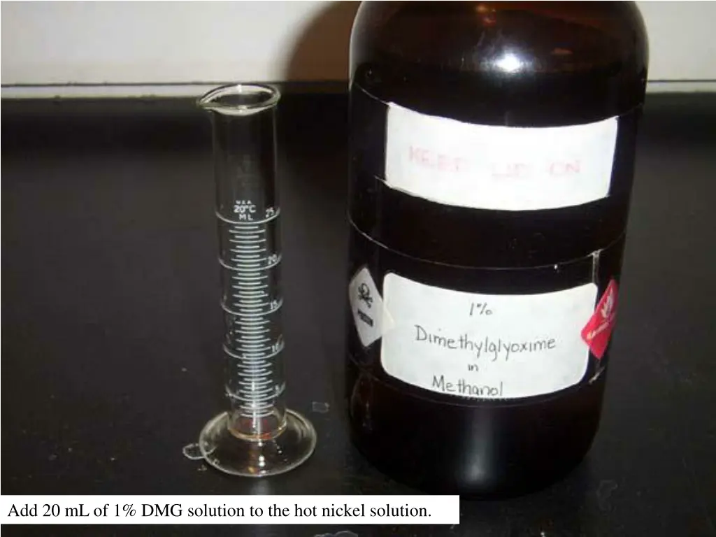 add 20 ml of 1 dmg solution to the hot nickel