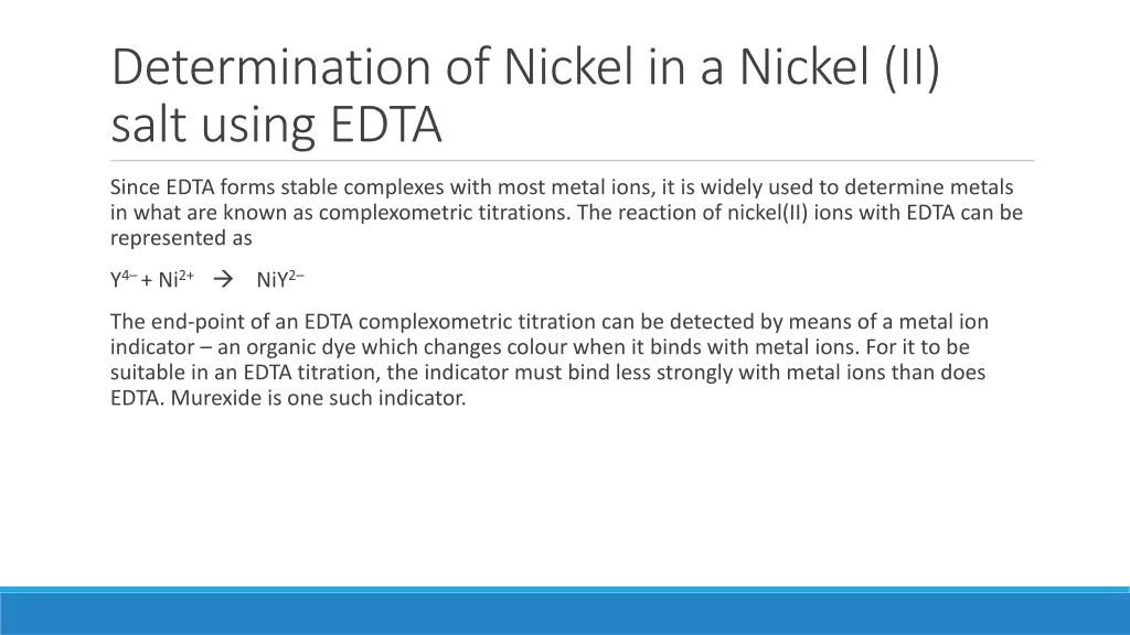 determination of nickel in a nickel ii salt using 1