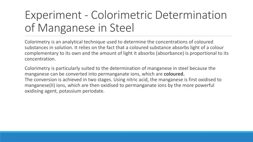 experiment colorimetric determination