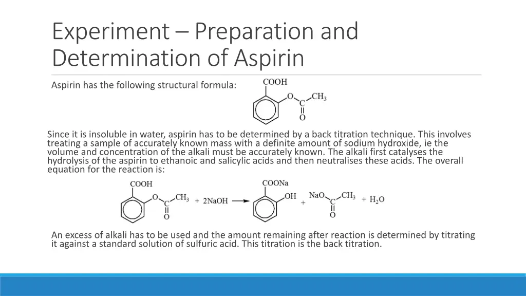 experiment preparation and determination