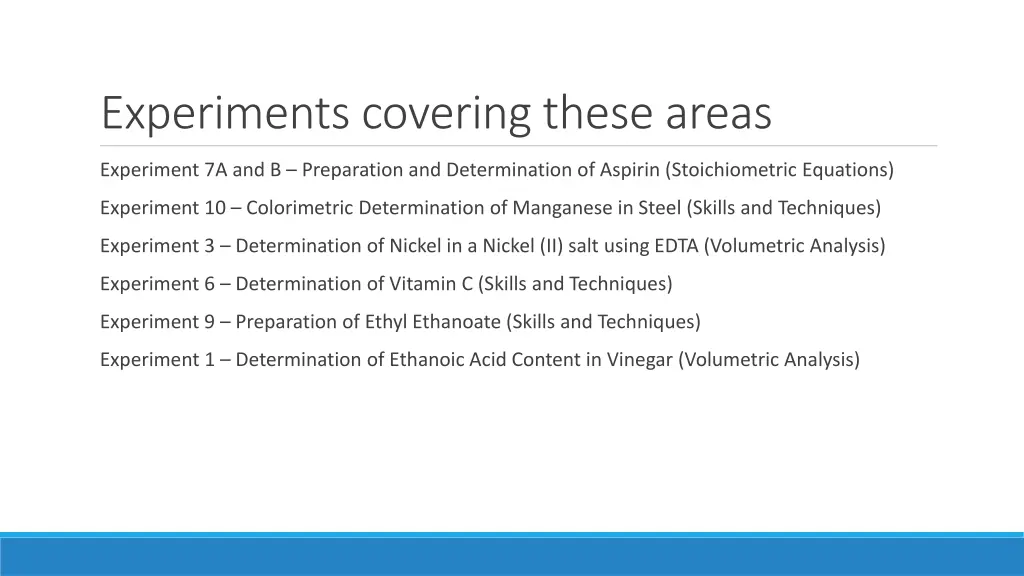 experiments covering these areas