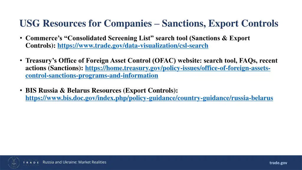 usg resources for companies sanctions export