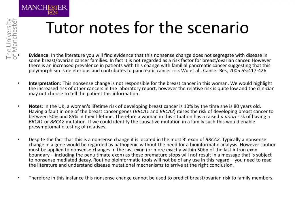 tutor notes for the scenario