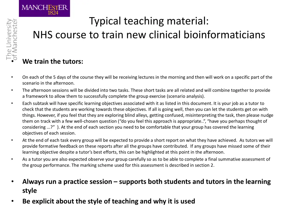 typical teaching material nhs course to train