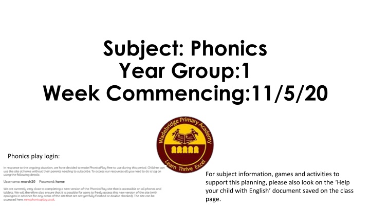 subject phonics year group 1 week commencing