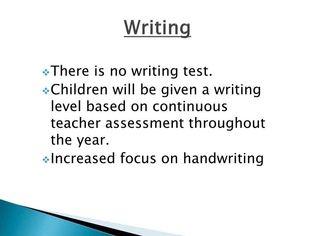 there is no writing test children will be given