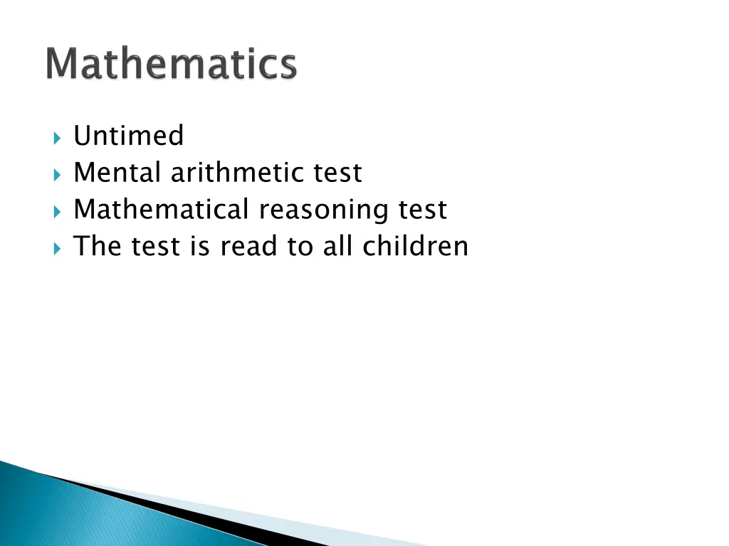 untimed mental arithmetic test mathematical