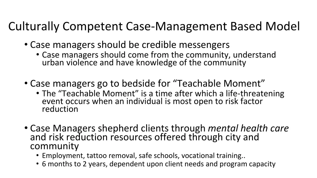 culturally competent case management based model