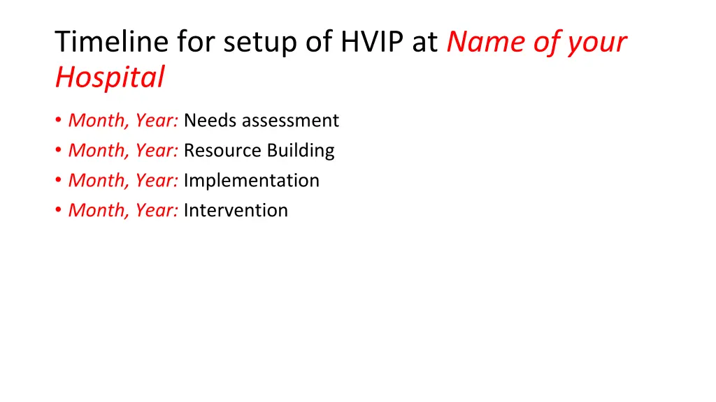 timeline for setup of hvip at name of your